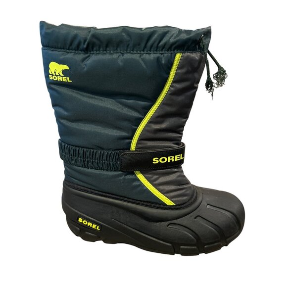 Sorel Women's Flurry Winter Snow Boots Size 6 Black Green Insulated Waterproof - Picture 1 of 8